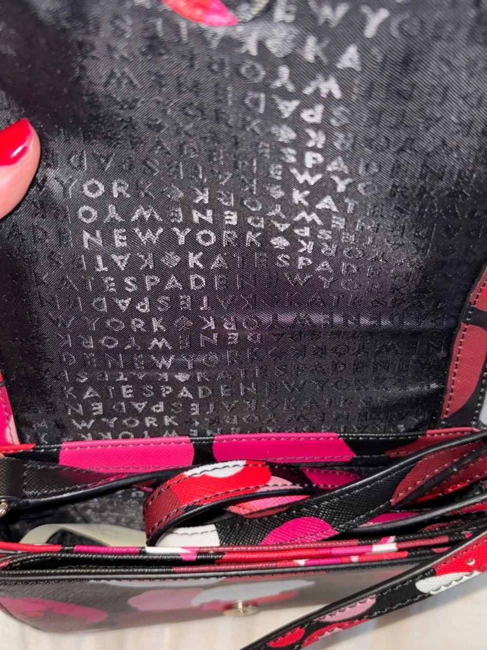 kate spade Black Floral Crossbody Bag with Pink & Red Accents